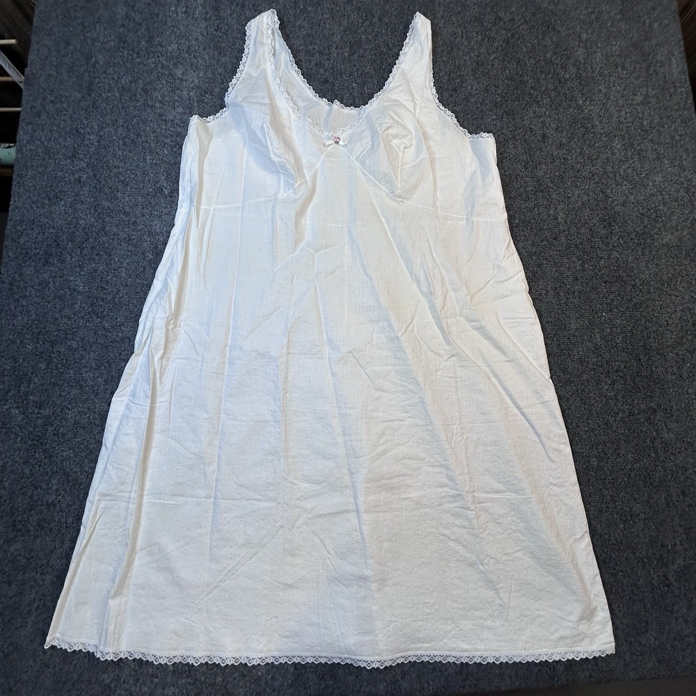 Vintage Velrose Slip Dress Nightgown White Cotton Bust 46 Size L  XL Pristine